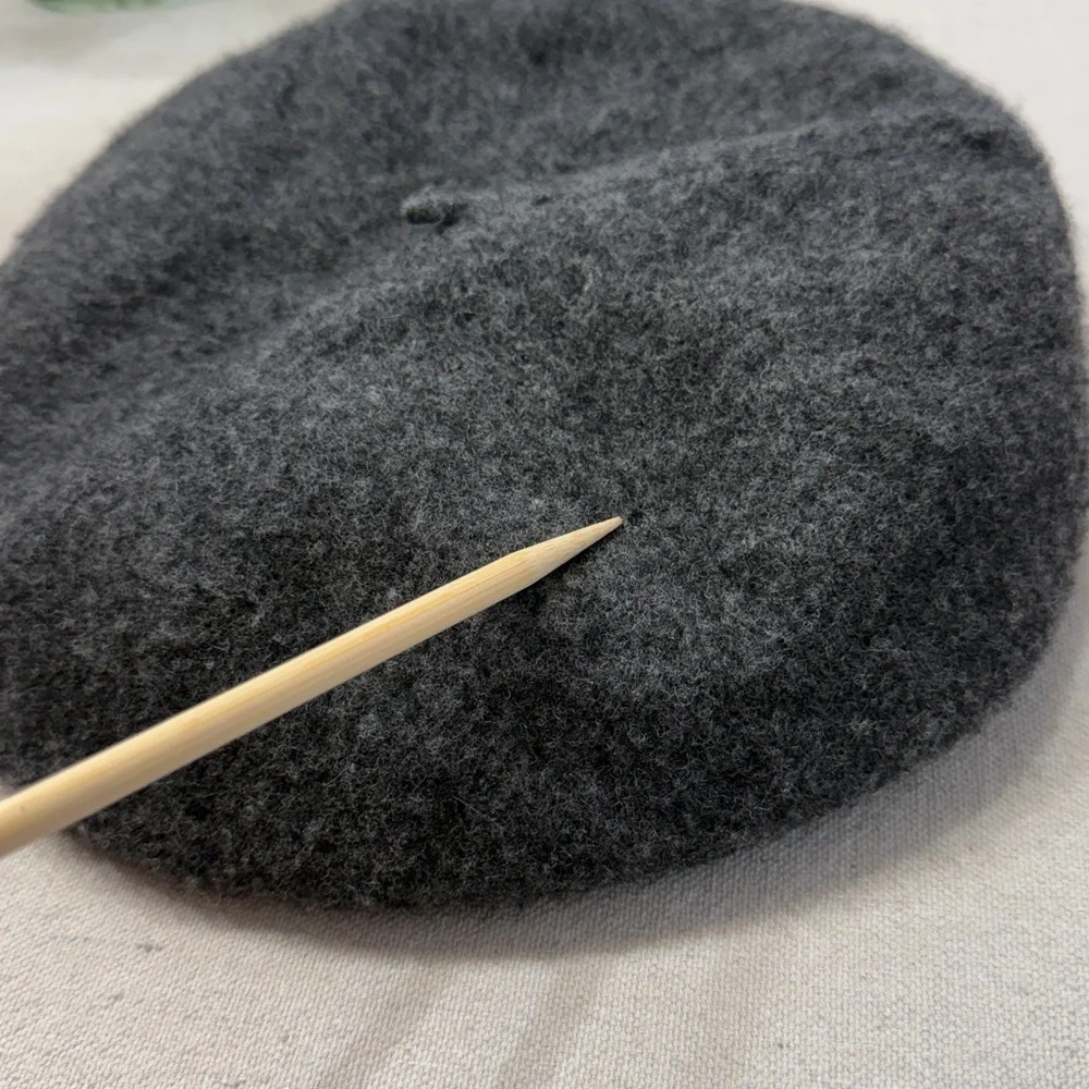 Charcoal Gray and Black Wool Beret Hat